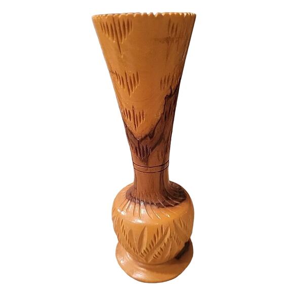 Gorgeous 6” Vintage Carved Hand Made Turned Burl Wood Bud Vase - Picture 2 of 12